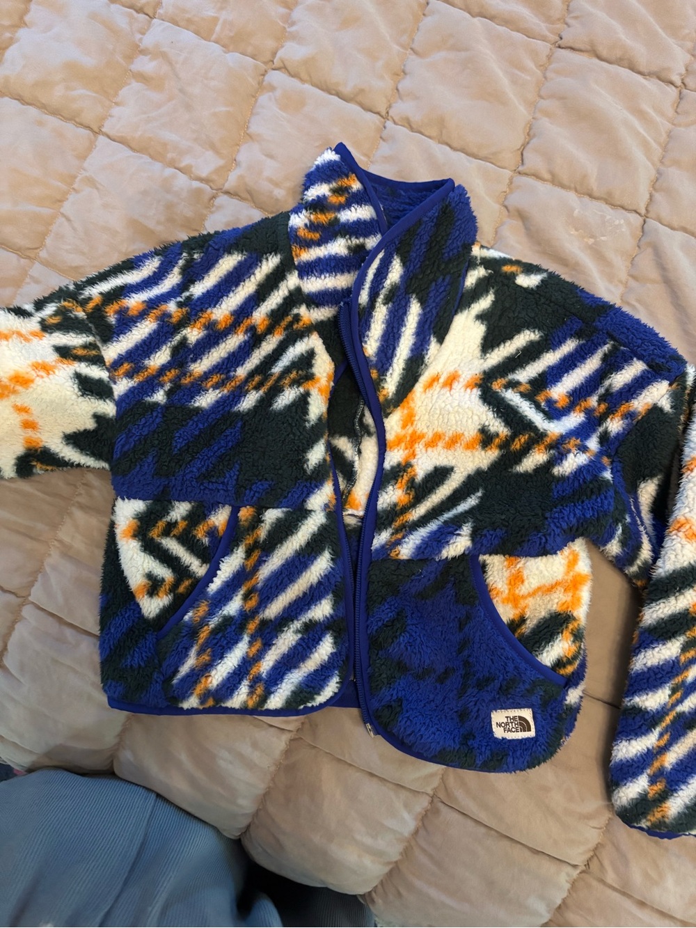 The North Face Multicolor Geometric Sherpa Jacket - Blue, White & Orange